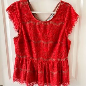 Maeve Red Peplum Cap Sleeve Blouse